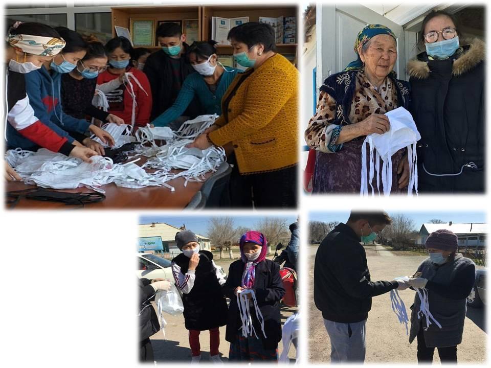 Мектебіміздің басшысы К.Букабаеваның бастауымен 800 дана бетперде тігіліп, мүмкінділі шектеулі, қарт, жалғыз басты адамдарға, көп  балалы ата-аналарға, өзгеде ауыл тұрғындарына тегін бетперде таратылды. #Б