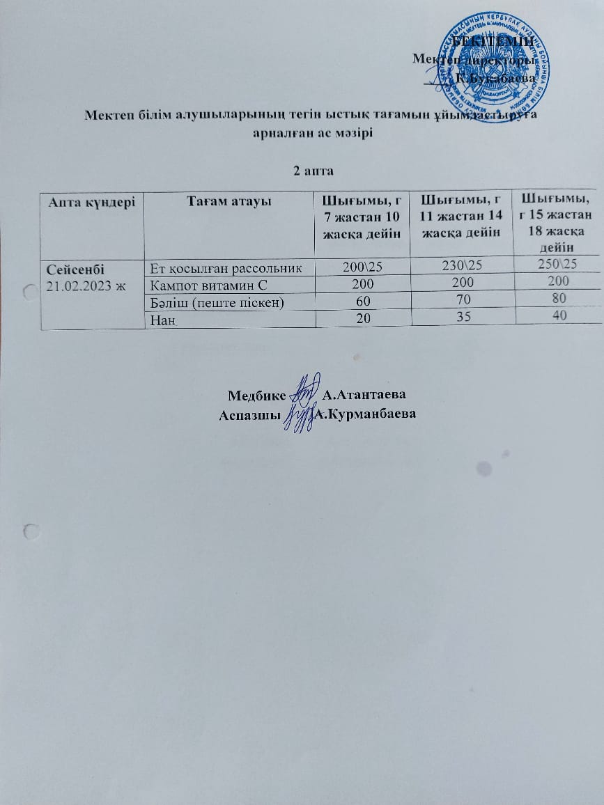 Күнделікті ас мәзірі