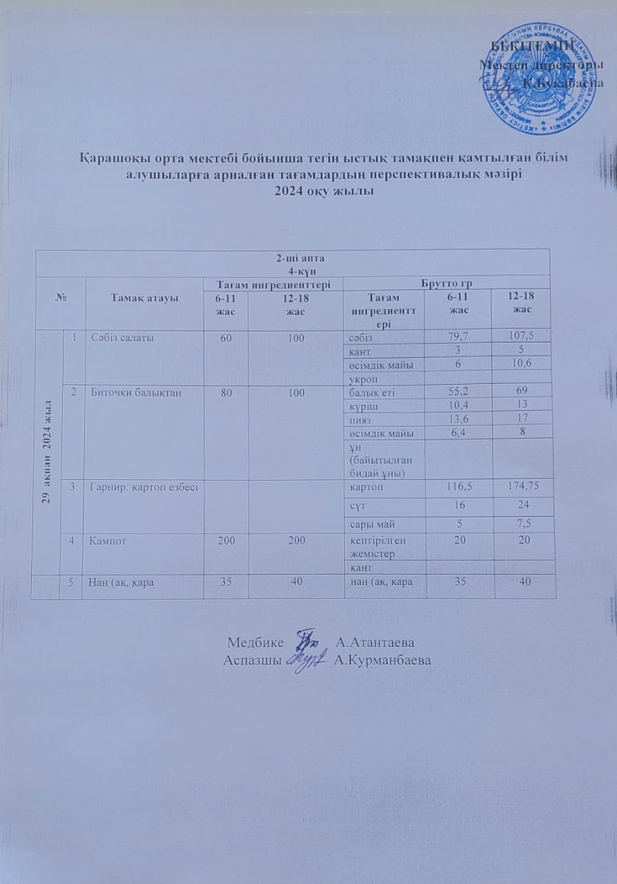 Күнделікті ас мәзірі